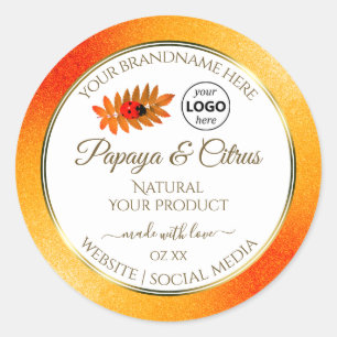 Orange Glitzer White Product Labels Ladybug Logo Runder Aufkleber