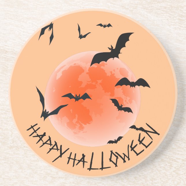 Orange Globe Black Bats - glückliches Halloween Untersetzer (Vorne)