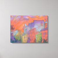 Orange Glow City Sunset Landschaft Pastellfarben M