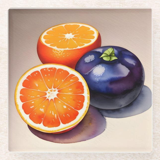 Orange Glow Watercolor Glasuntersetzer (Vorderseite)