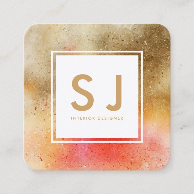 Orange Gold Art Simple Modern Interior Designer Quadratische Visitenkarte (Vorderseite)
