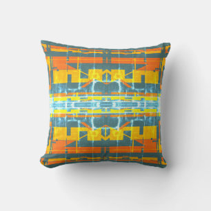 Orange Gold Blue White Gemustert Südwest Look Kissen