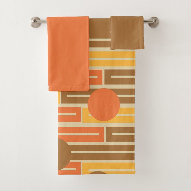 Orange, Gold, braune Rechtecke und Kreise Badhandtuch Set (Insitu)