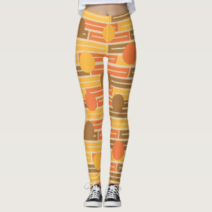 Orange, Gold, braune Rechtecke und Kreise Leggings