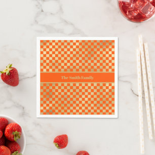 Orange Gold Checkered Paper Napkin Serviette