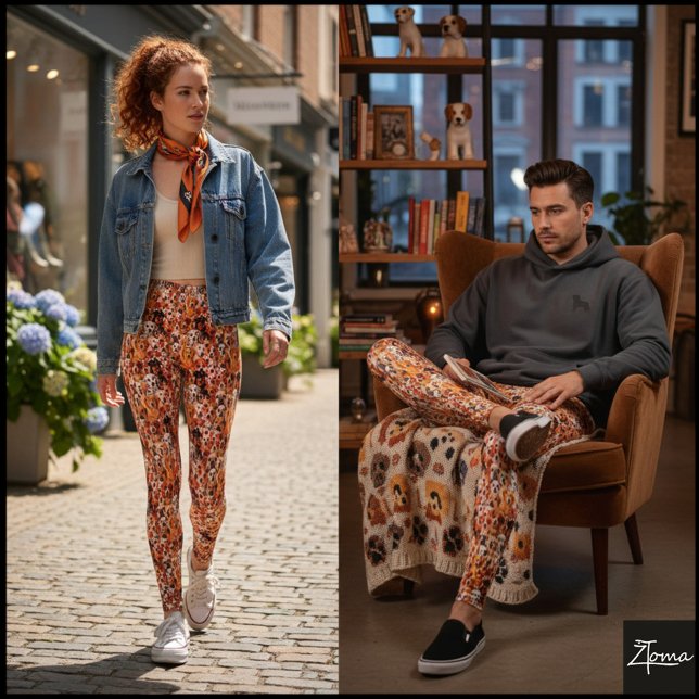 Orange Gold Crowded Dog Face Repeat Pattern Leggings (Von Creator hochgeladen)