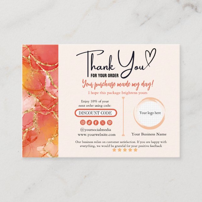 Orange Gold Danke Business Card Visitenkarte (Vorderseite)