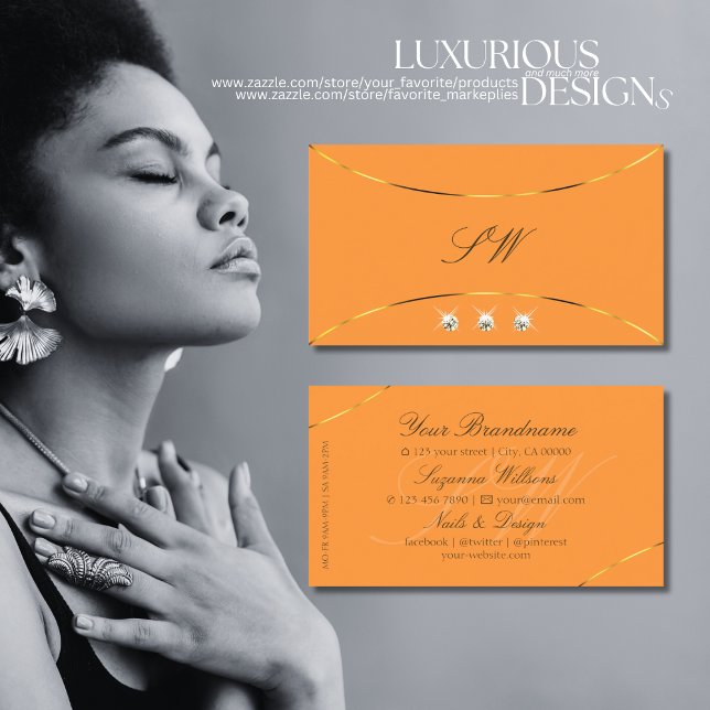 Orange Gold Decklänge Diamanten und Monogramm Visitenkarte (Von Creator hochgeladen)