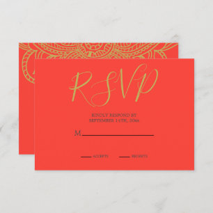 Orange Gold Farbe Moderne Hochzeit im indischen St Begleitkarte