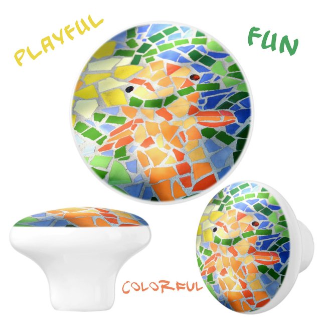 Orange Gold Fish Bright farbenfrohe Mosaik Art Keramikknauf (Von Creator hochgeladen)