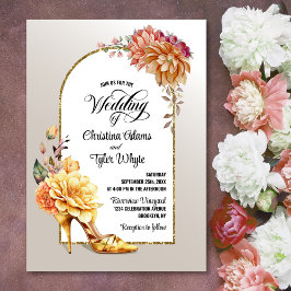 Orange Gold Floral Arch Wedding Einladung