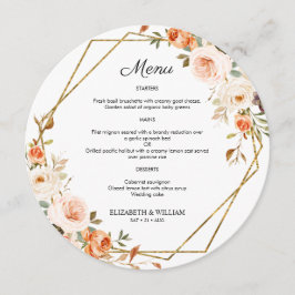 Orange Gold Floral Round Menu für Plate im Herbst Menükarte