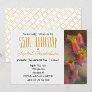 Orange Gold Floral Succulent 55. Geburtstagsparty Einladung