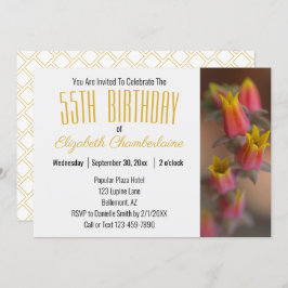 Orange Gold Floral Succulent 55. Geburtstagsparty Einladung