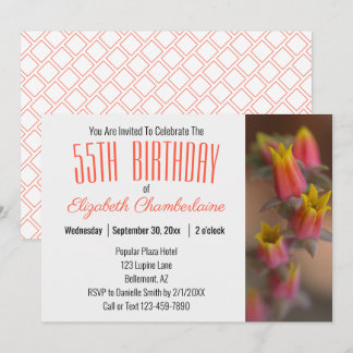 Orange Gold Floral Succulent 55. Geburtstagsparty Einladung