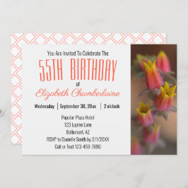 Orange Gold Floral Succulent 55. Geburtstagsparty Einladung