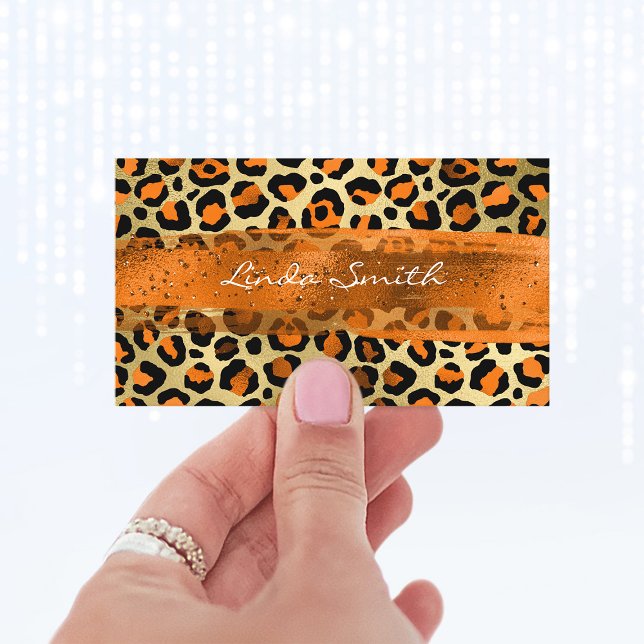 Orange Gold Foil Leopard Pinselstriche Visitenkarte (Orange Gold Foil Leopard Brush Stroke Business Card)