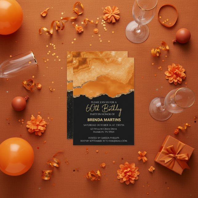 Orange Gold Glitter Wasserfarbe Einladung (Von Creator hochgeladen)
