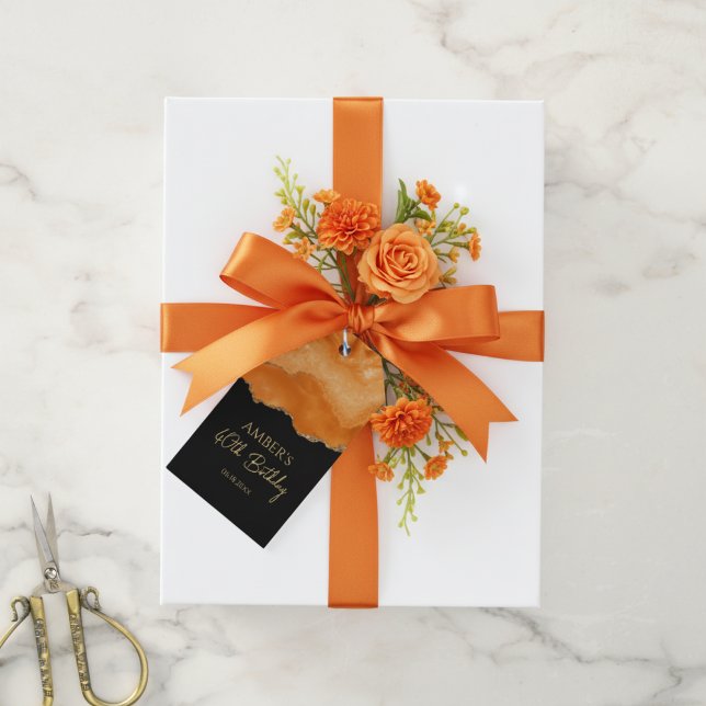Orange Gold Glitter Wasserfarbmarmor Geschenkanhänger (Von Creator hochgeladen)
