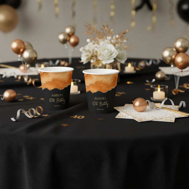 Orange Gold Glitter Wasserfarbmarmor Pappbecher (Von Creator hochgeladen)