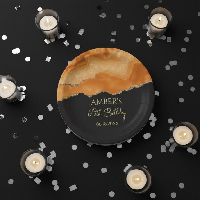 Orange Gold Glitter  Watercolor Marble Pappteller (Von Creator hochgeladen)