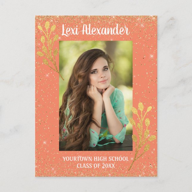 Orange Gold Glitzer Abschluss Ankündigung (Vorderseite)