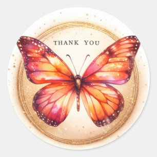 Orange Gold Glitzer Butterfly - Danke - Runder Aufkleber