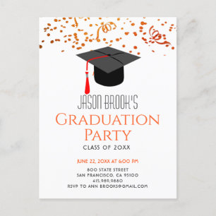 Orange Gold Glitzer Confetti Graduation Party Einladungspostkarte