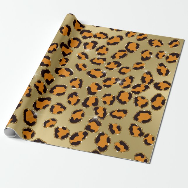 Orange Gold Glitzer Leopard Animal Print Cheetah Geschenkpapier (Ungerollt)