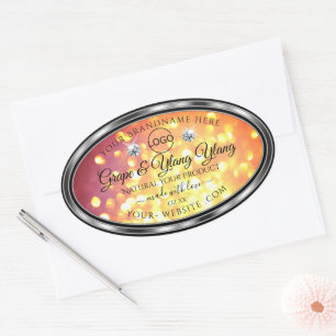 Orange Gold Glitzer Product Labels Diamonds Logo Ovaler Aufkleber