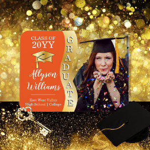 Orange   Gold Graduate Wave Grad Cap Foto Magnet