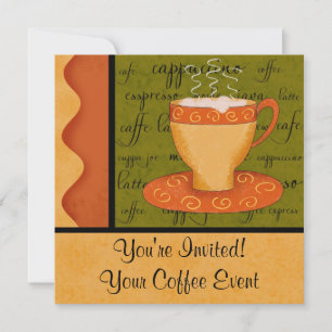 Orange Gold Green Coffee Cup Art Individuelle Name Einladung