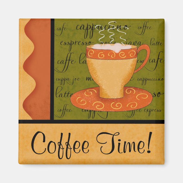 Orange Gold Green Coffee Cup Art Individuelle Name Magnet (Vorne)