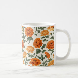 Orange Gold Herbst Marigolds Foliage Muster Kaffeetasse