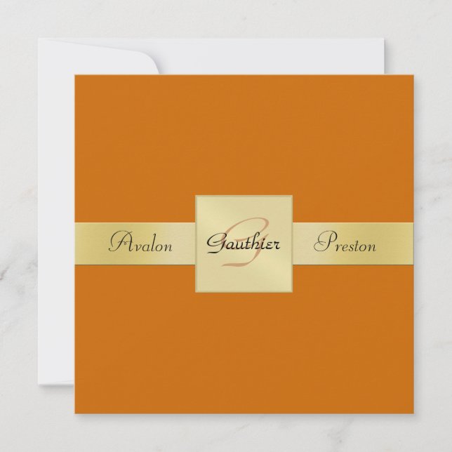 Orange Gold Metal Monogramm formale Einladung (Vorderseite)