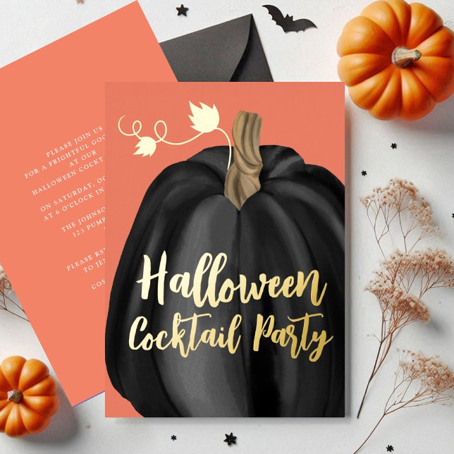 Orange Gold Pumpkin Halloween Cocktail Party Folieneinladung (Orange Gold Pumpkin Halloween Cocktail Party Foil Invitation)