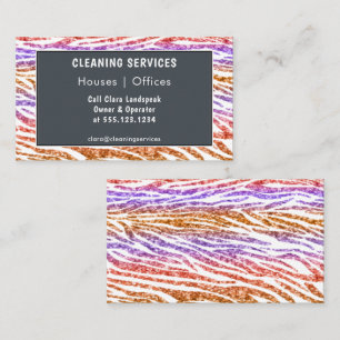Orange Gold & Purple Glitter Zebra Reinigung Visitenkarte