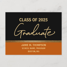 Orange Gold Uni Class of 2025 Graduate Postkarte