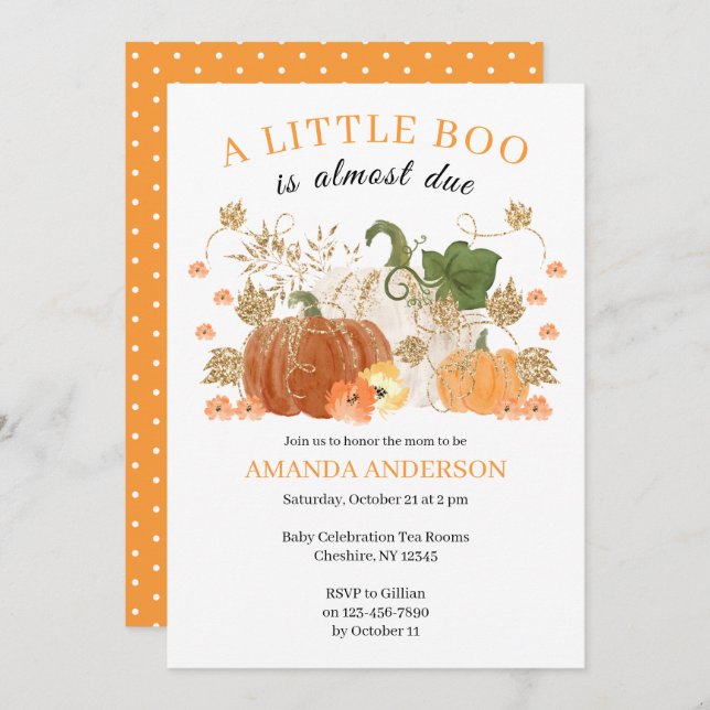 Orange Gold Wasserfarbe Pumpkins Baby Dusche Einladung (Vorne/Hinten)