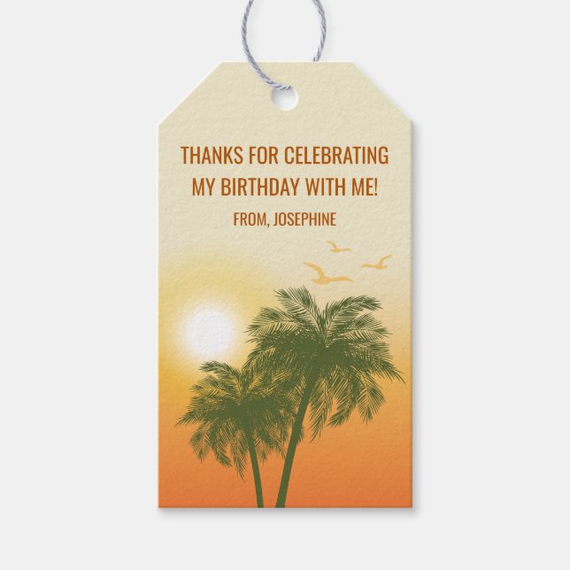 Orange Golden Sunset Palm Trees Birthday Thank You Geschenkanhänger (Vorderseite)