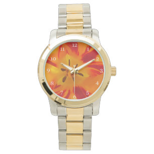 Orange, goldfarbene Tulpe Blume Makro nahes Bild Armbanduhr