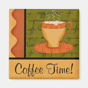 Orange Goldgrün-Kaffeetasse-Kunst-individueller Magnet