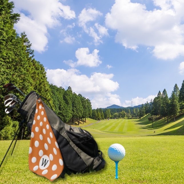 Orange Golf Ball Muster Monogram Personalisiert Golfhandtuch (Von Creator hochgeladen)