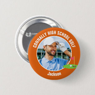 Orange Golfer Foto High School Golf Team Button