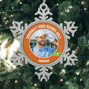 Orange Golfer Foto High School Golfteam Schneeflocken Zinn-Ornament