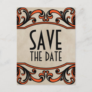 Orange Gothic Wirbel Save the Date Postkarte