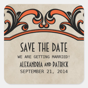 Orange Gothic-Wirbel Save the Date Stickers