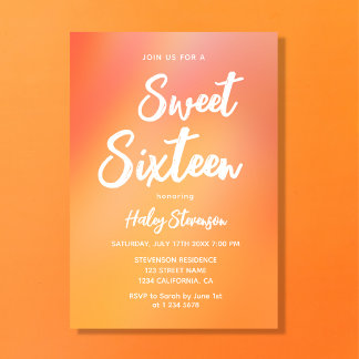 Orange Gradient Modern Trendy Sweet 16 Geburtstag Einladung