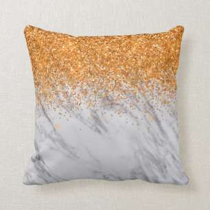 Orange Gradient Ombre Glitzer Gray Marble Kissen