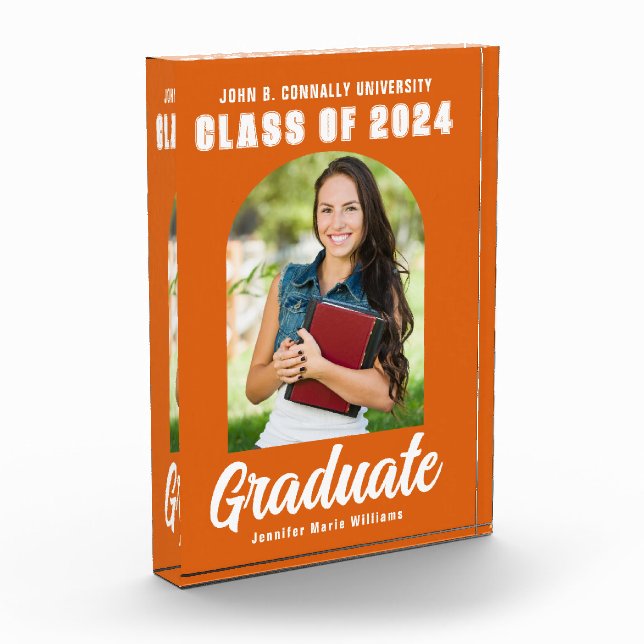 Orange Graduate Arch Modernes Abschluss Geschenk Fotoblock (Links)
